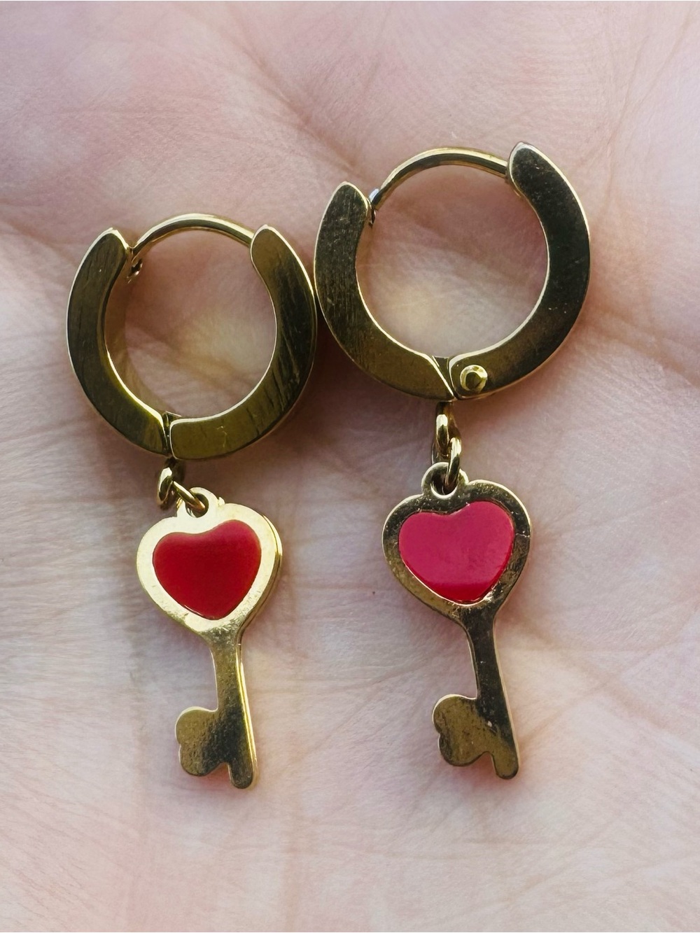 New Stainless Steel Heart Key Dangle Hoop Earrings